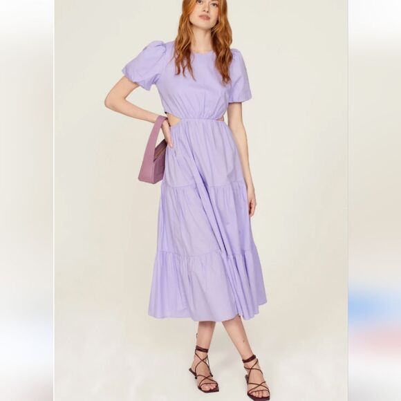Peter Som Lavender Cutout Midi Dress Size 8 Tiered Cottagecore Boho - Picture 1 of 7